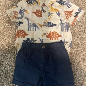 Dinosaur Print Shirt and Navy Shorts Set